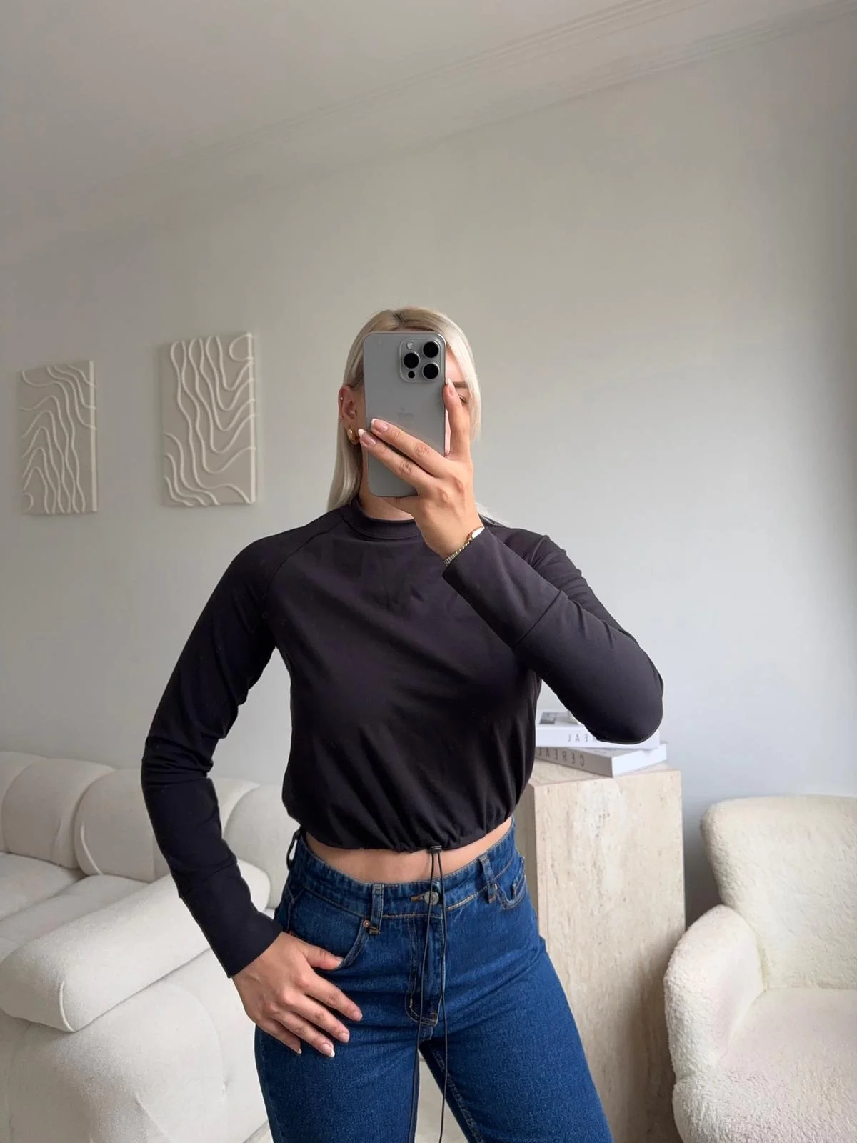 Bel Lastik Crop Sweat - SİYAH