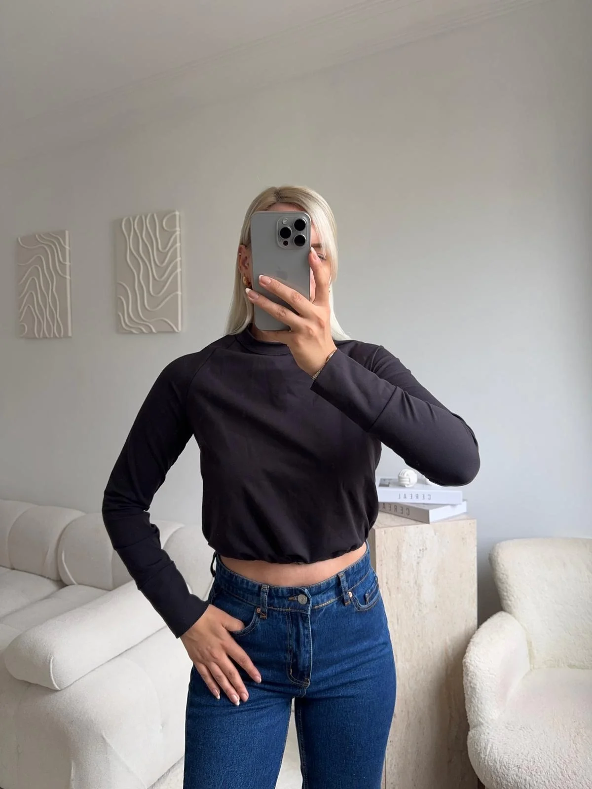 Bel Lastik Crop Sweat - SİYAH