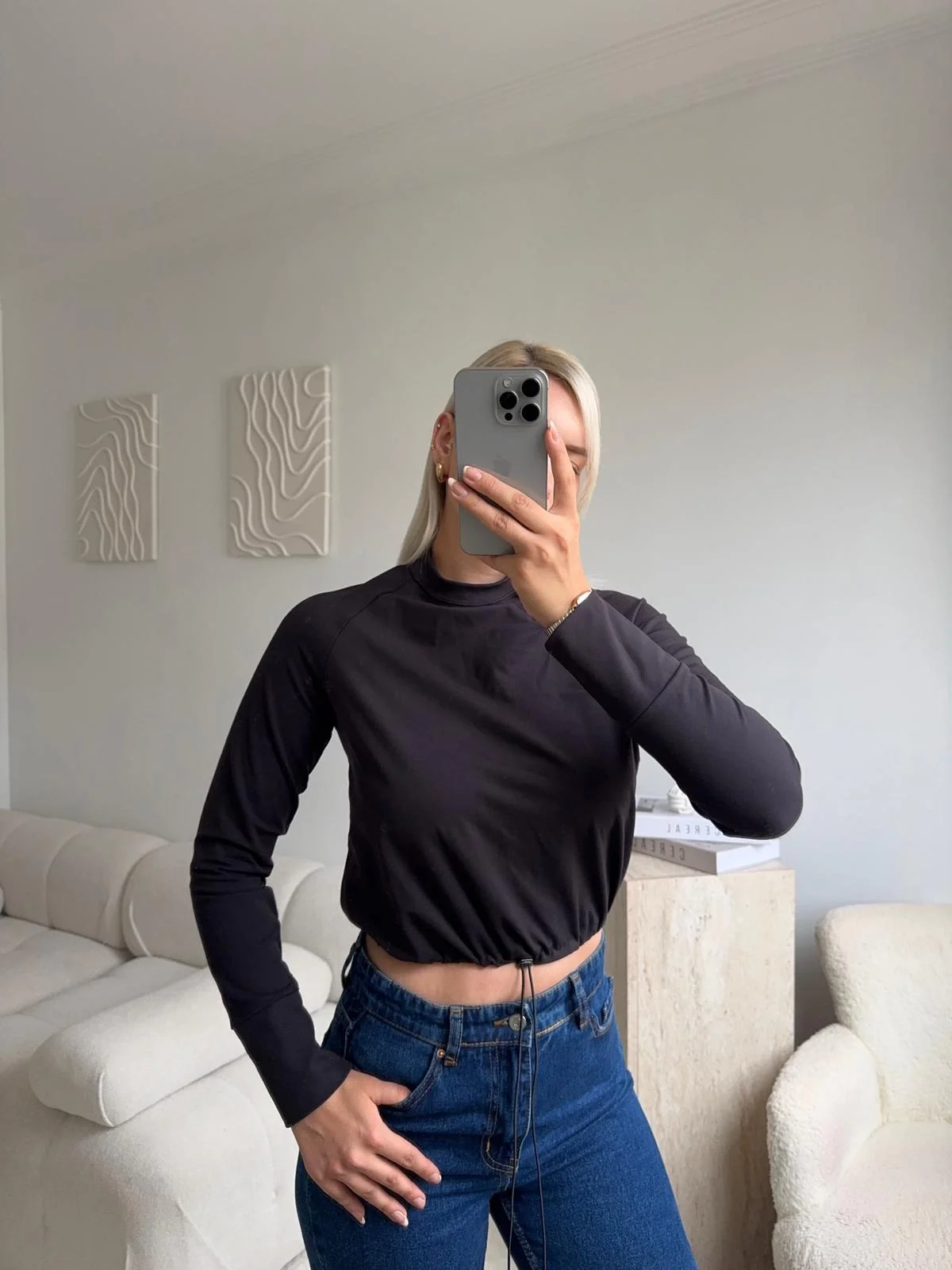 Bel Lastik Crop Sweat - SİYAH