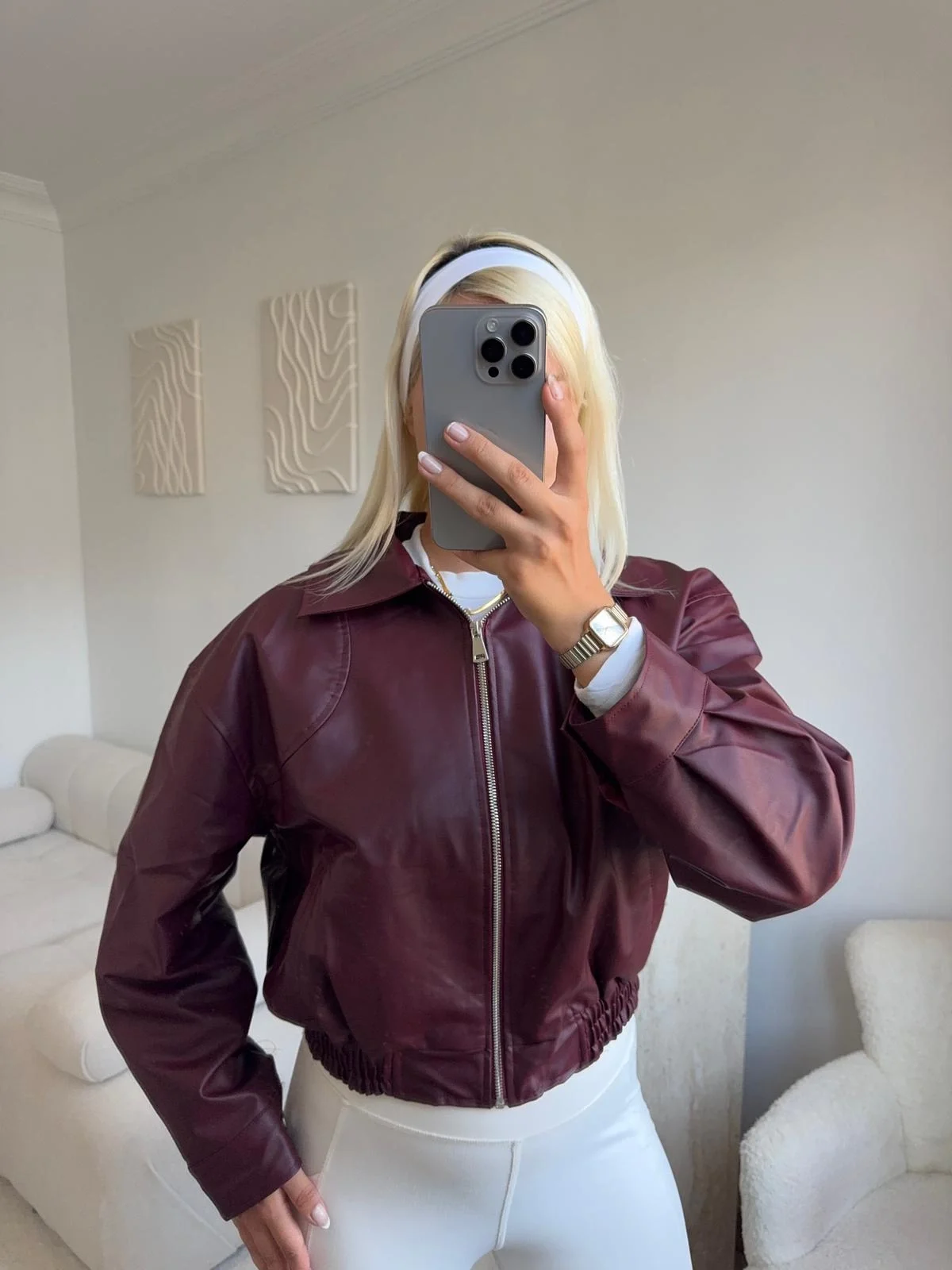 Bel Lastik Deri Ceket - BORDO