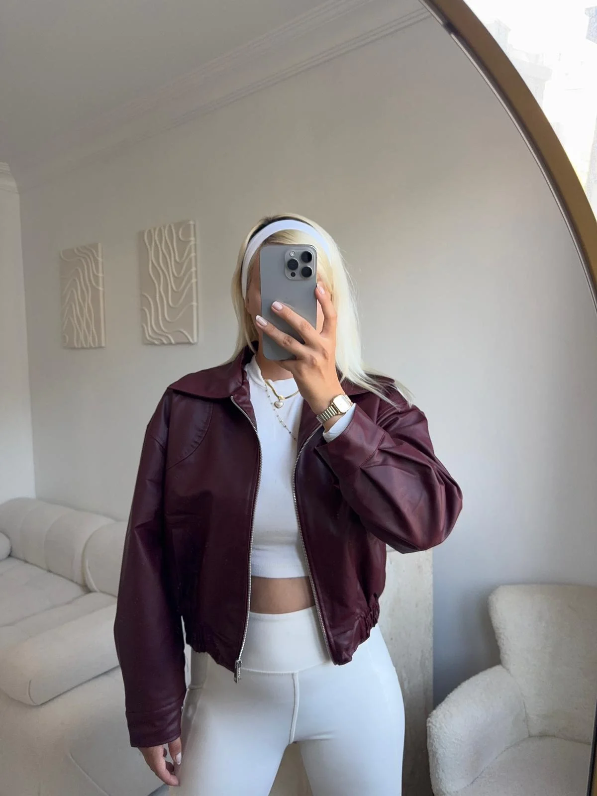 Bel Lastik Deri Ceket - BORDO