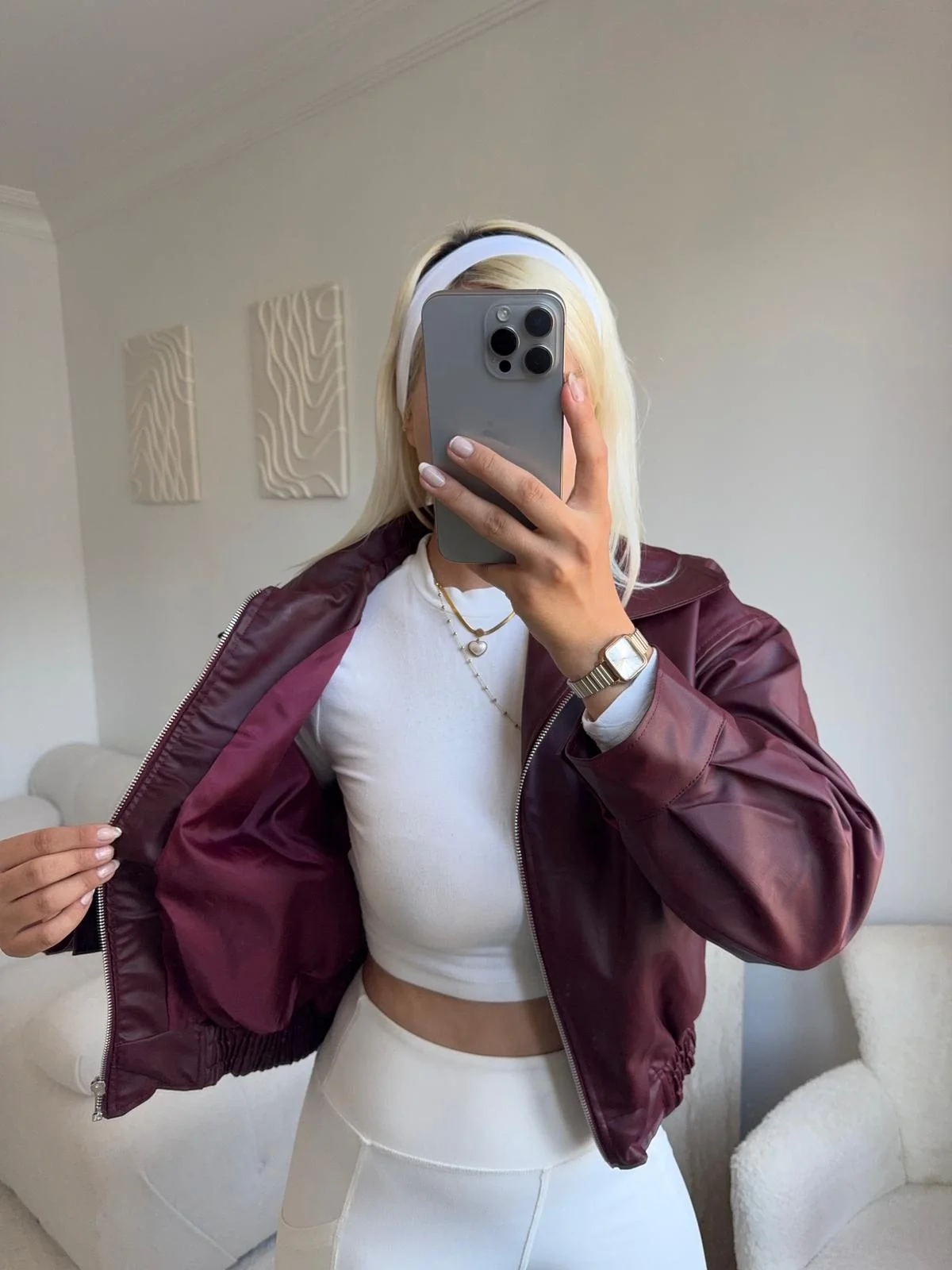 Bel Lastik Deri Ceket - BORDO