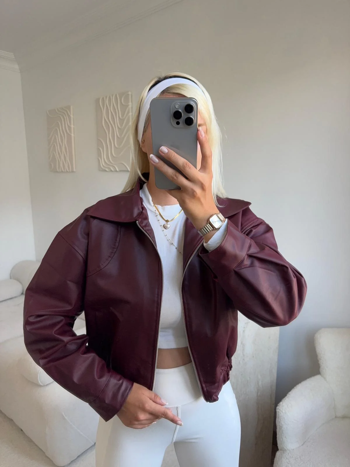 Bel Lastik Deri Ceket - BORDO