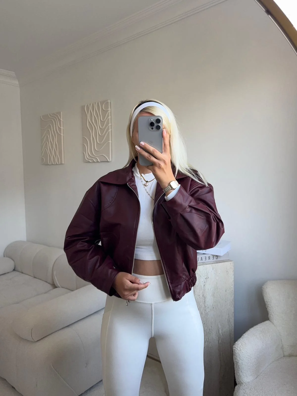 Bel Lastik Deri Ceket - BORDO