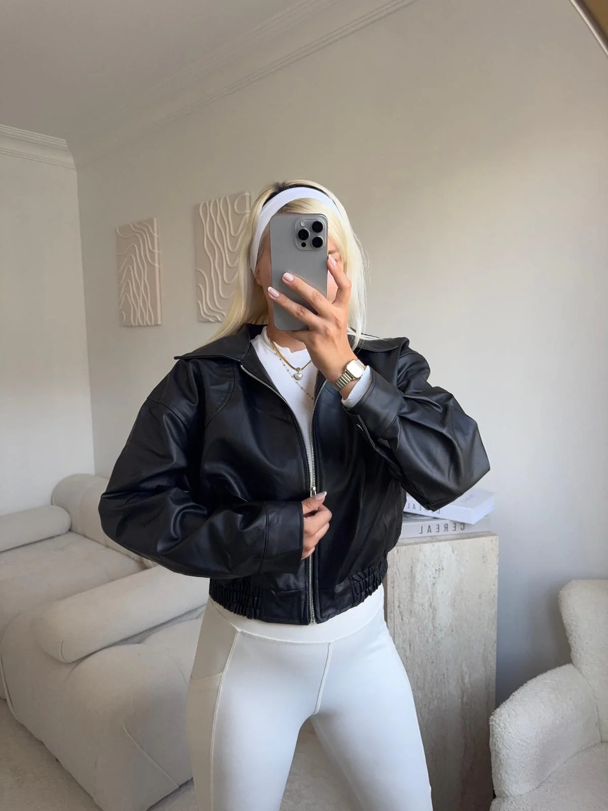 Bel Lastik Deri Ceket - SİYAH