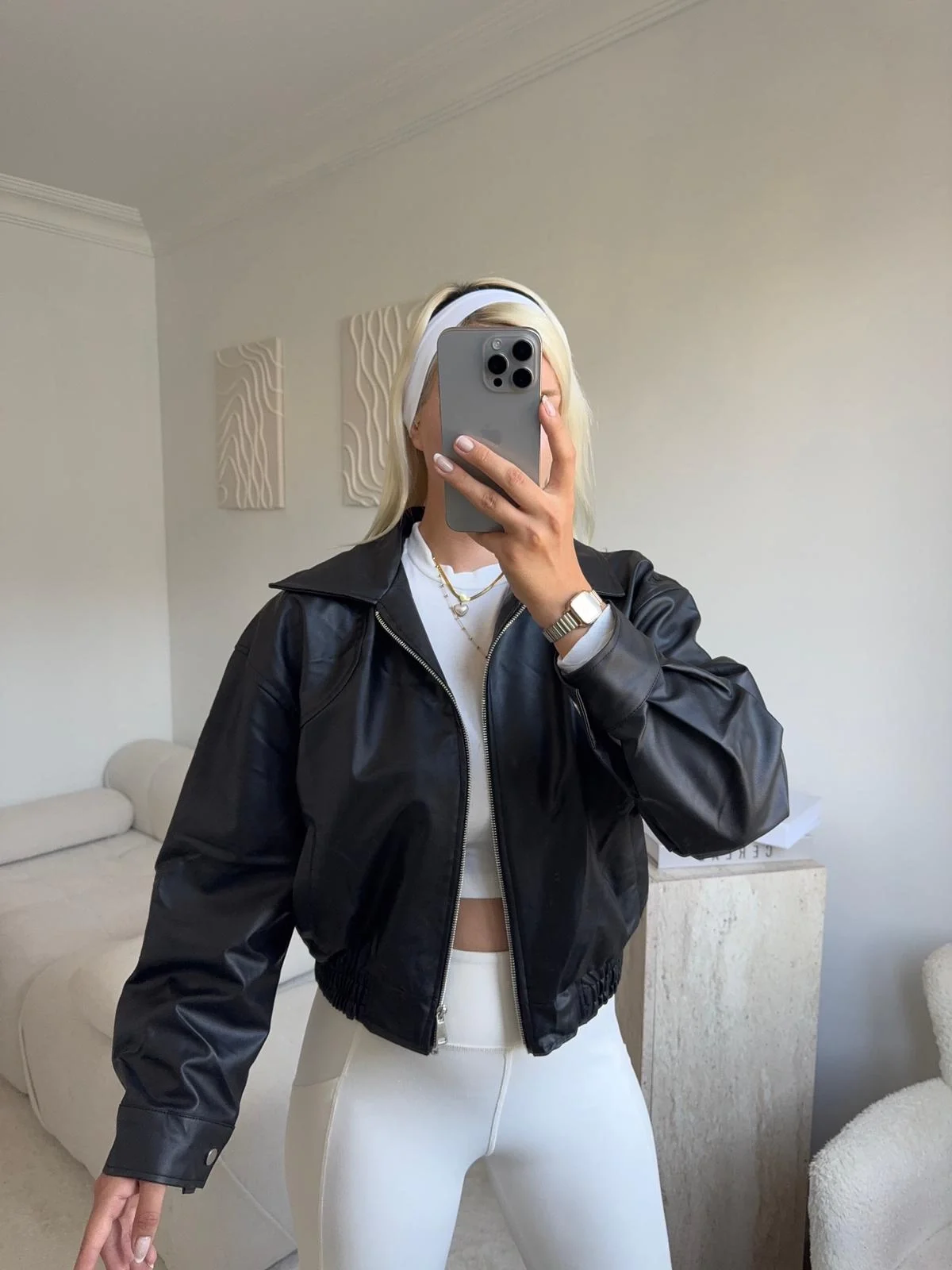 Bel Lastik Deri Ceket - SİYAH