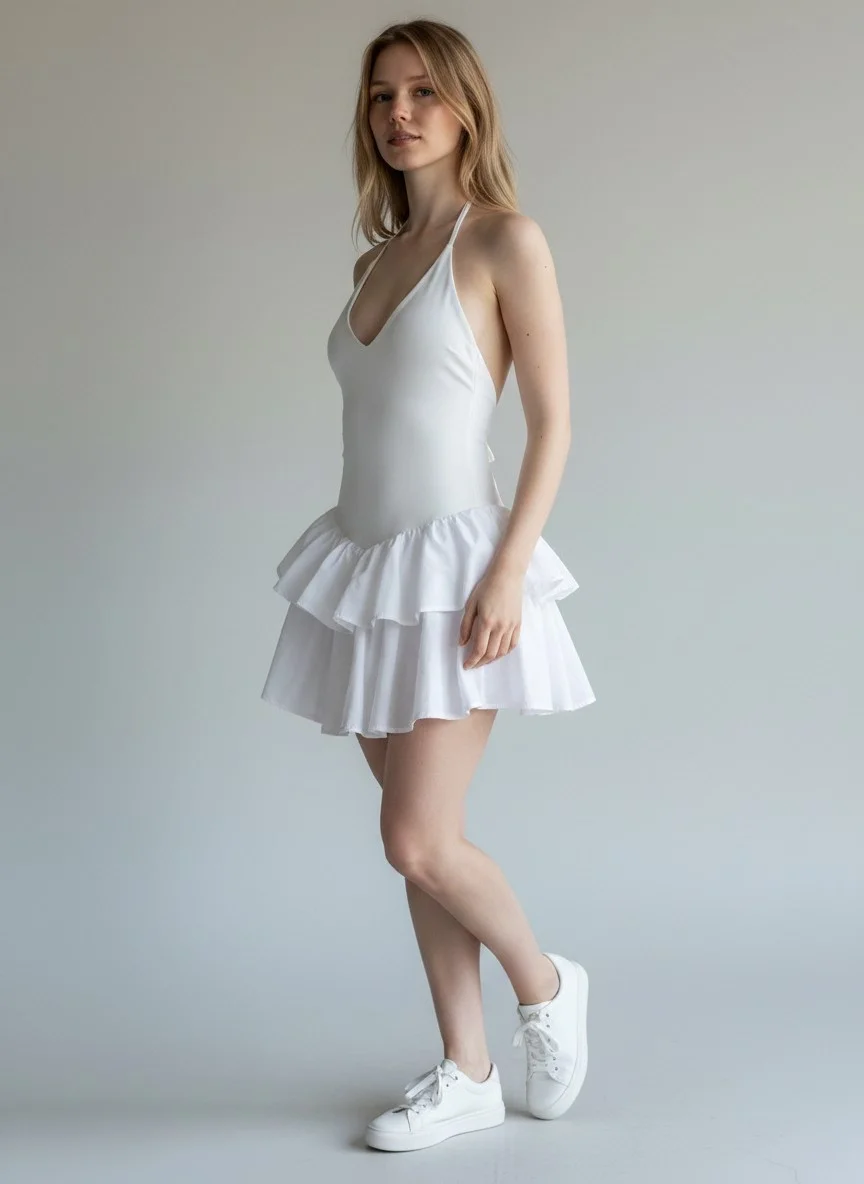 Bella Eteği Şortlu Elbise - BEYAZ