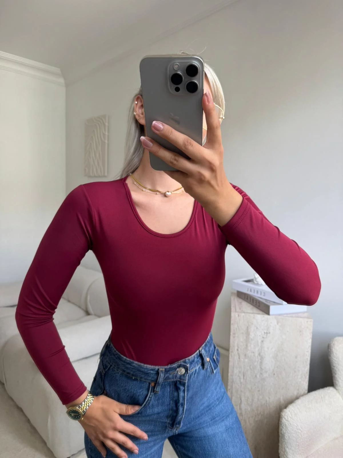 Bisiklet Yaka Bodysuit - BORDO