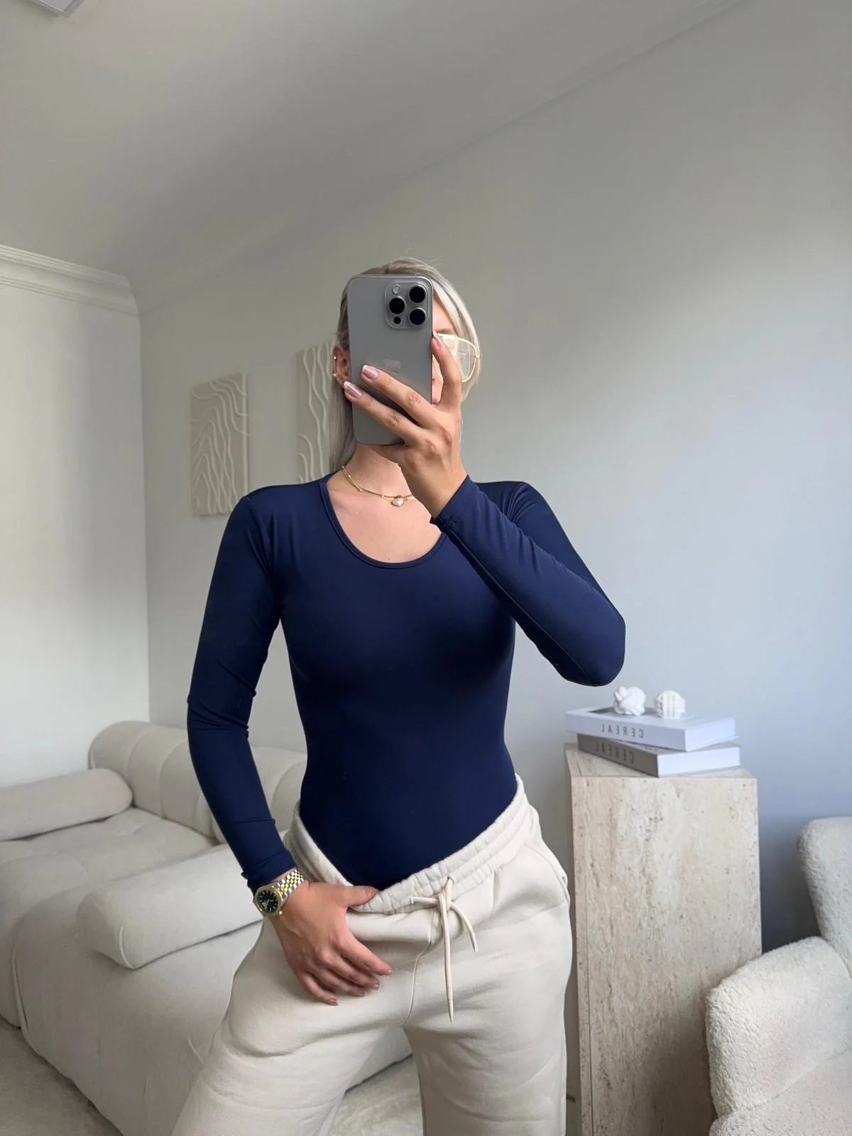 Bisiklet Yaka Bodysuit - LACİVERT