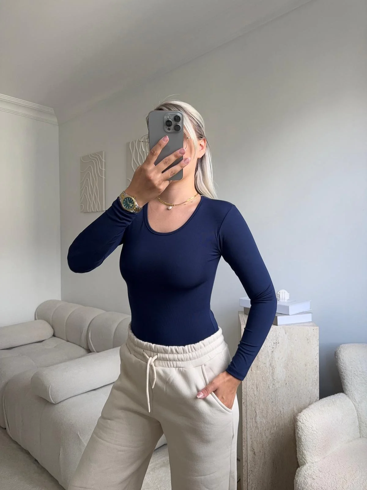 Bisiklet Yaka Bodysuit - LACİVERT