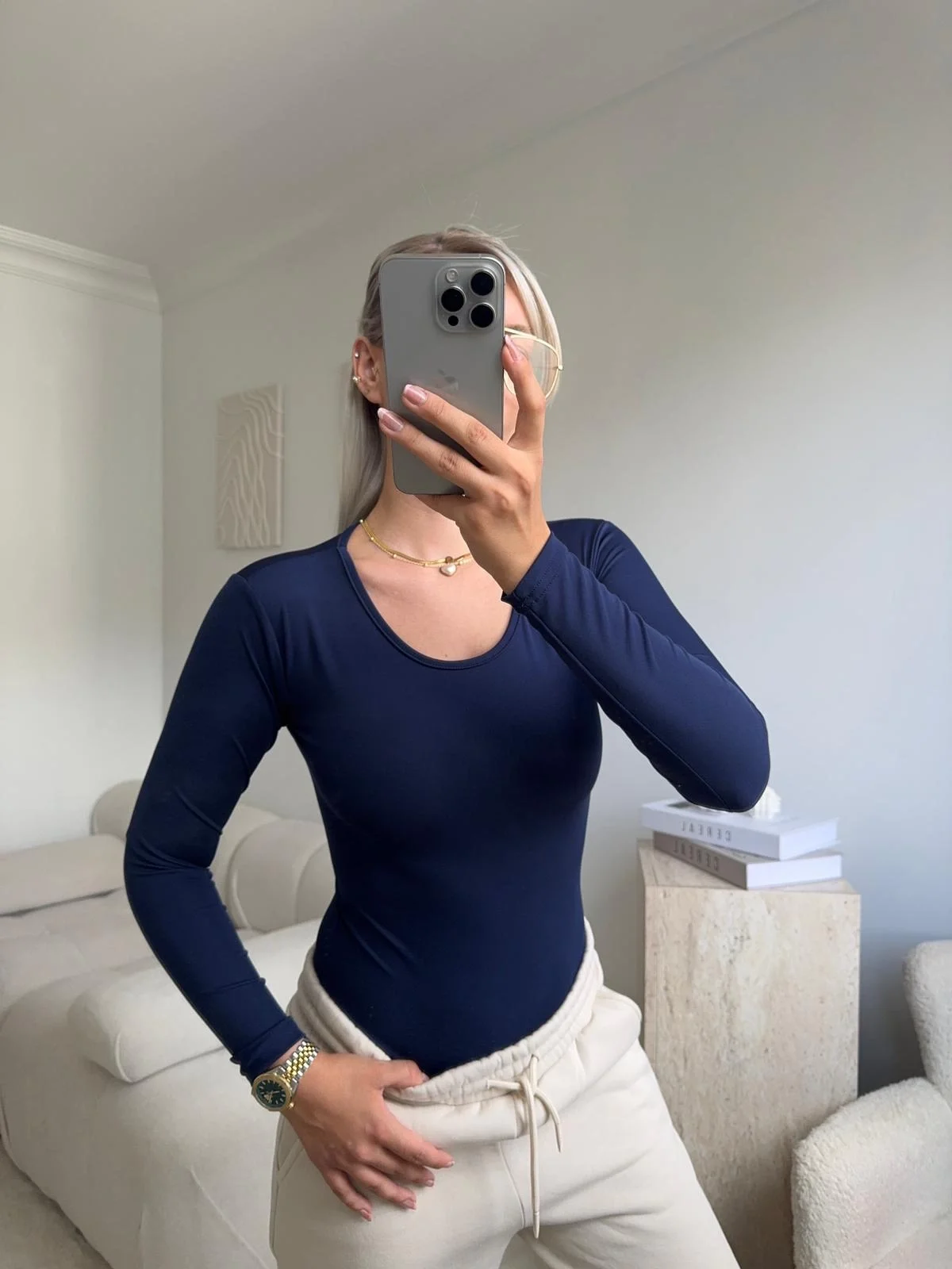 Bisiklet Yaka Bodysuit - LACİVERT