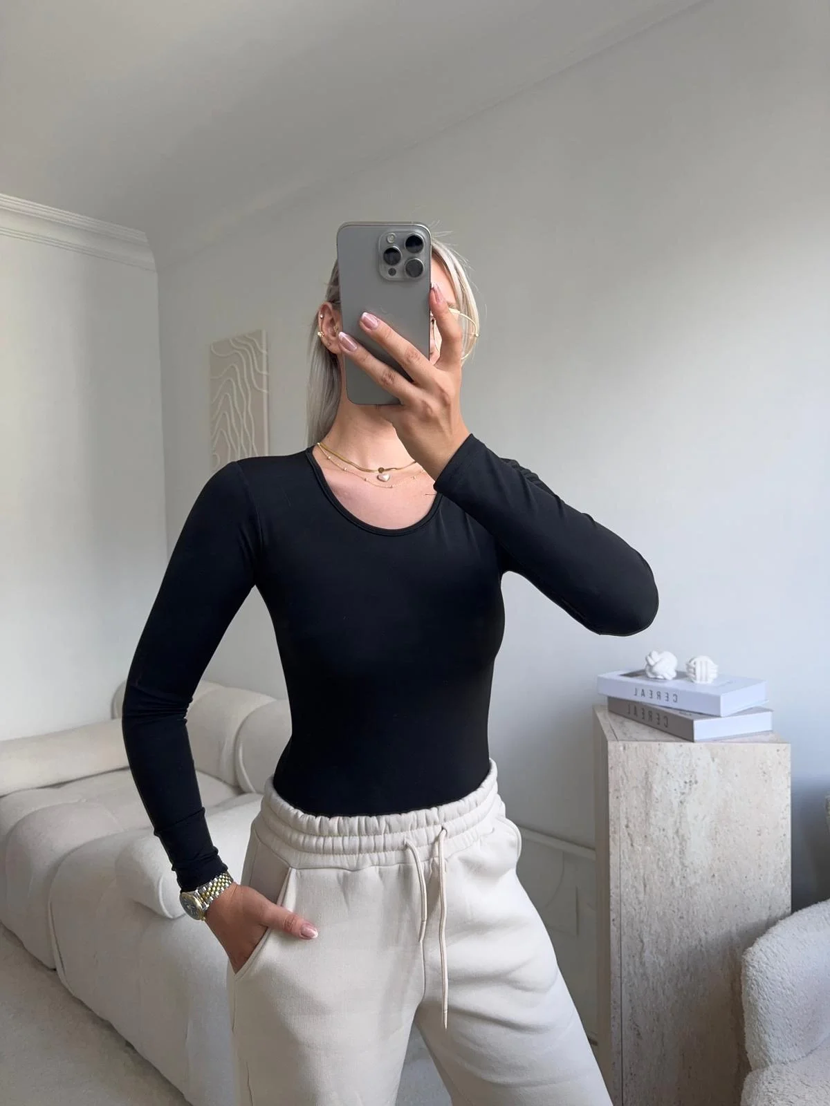 Bisiklet Yaka Bodysuit - SİYAH