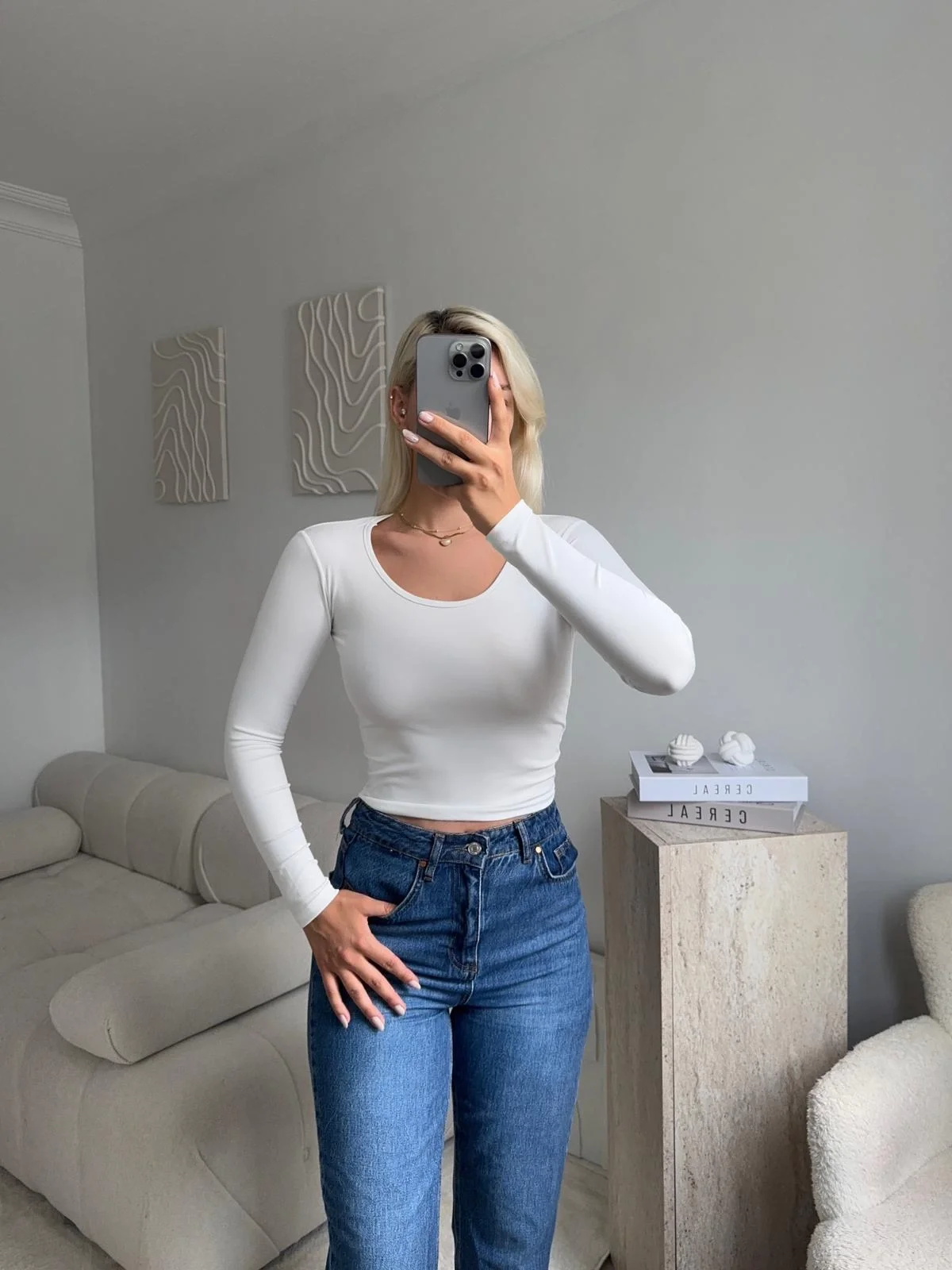 Bisiklet yaka Crop - BEYAZ