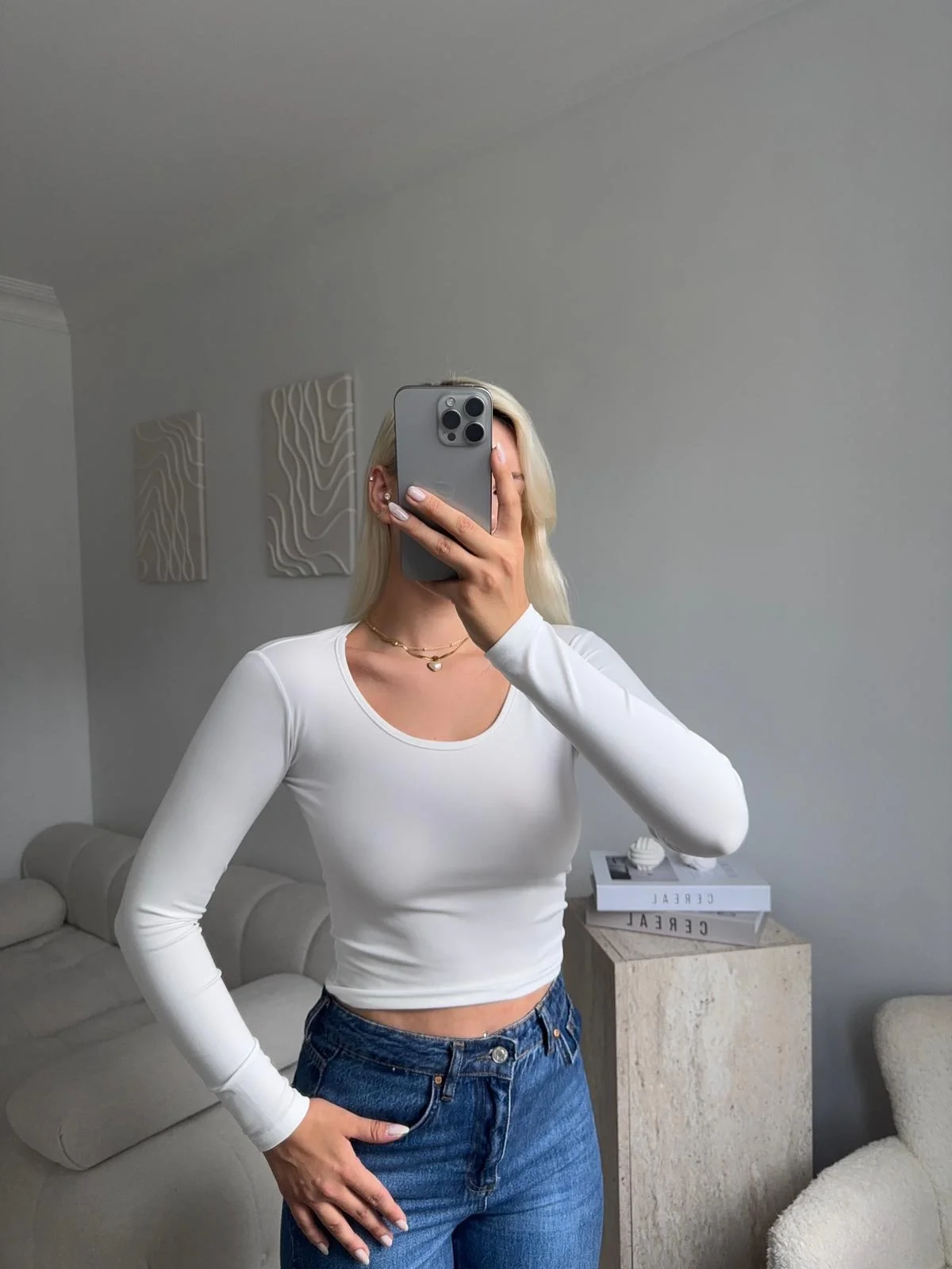 Bisiklet yaka Crop - BEYAZ