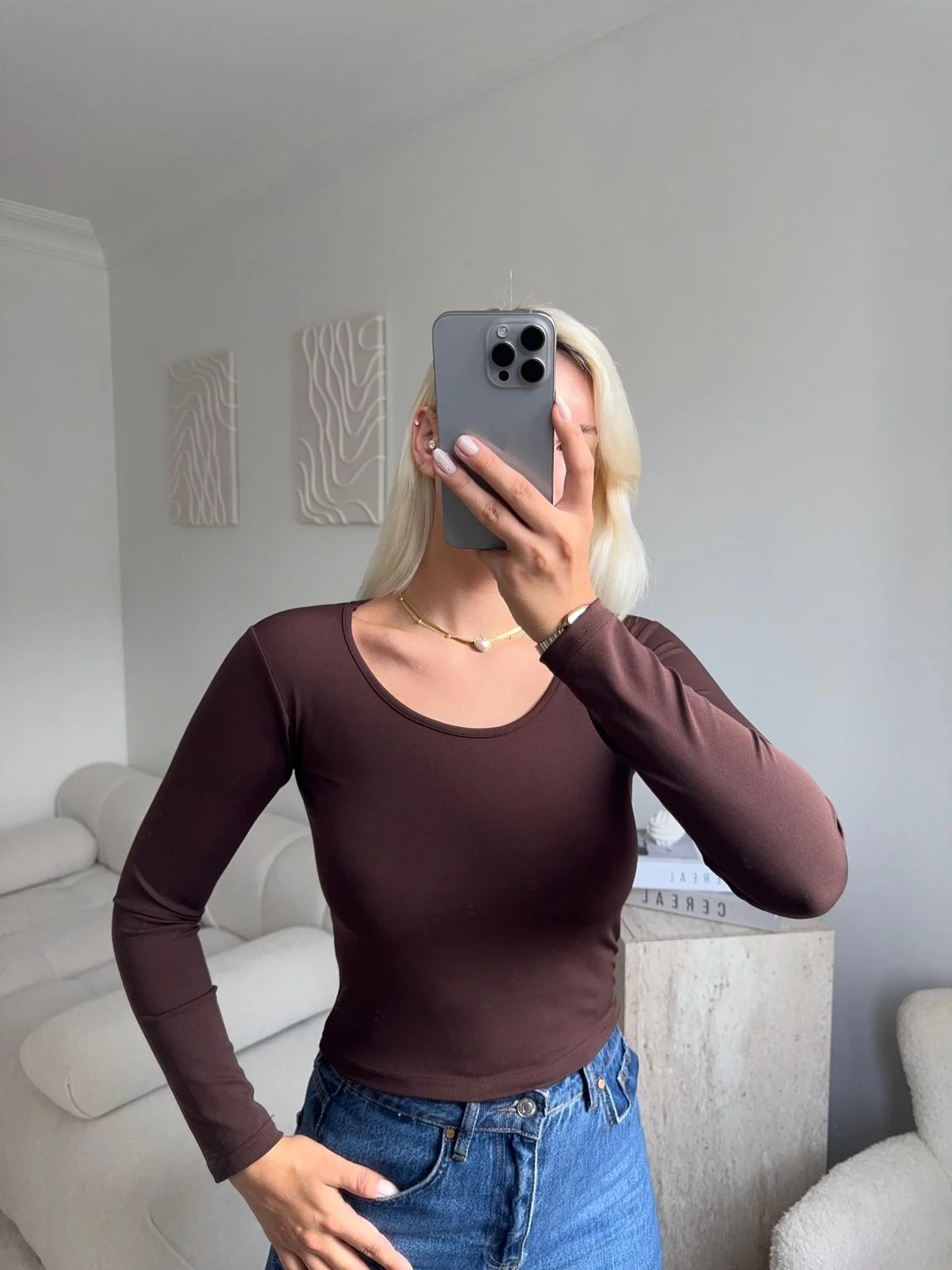 Bisiklet Yaka Crop - KAHVE