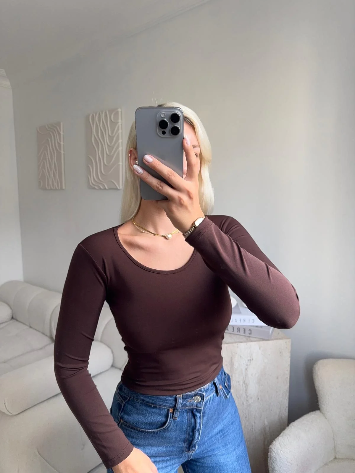 Bisiklet Yaka Crop - KAHVE