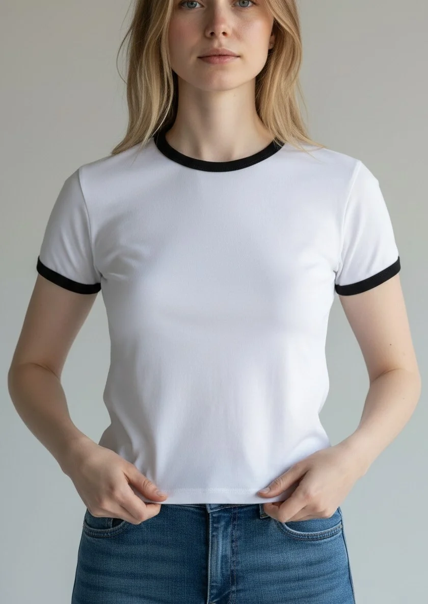 Biyeli Crop Tişört - BEYAZ