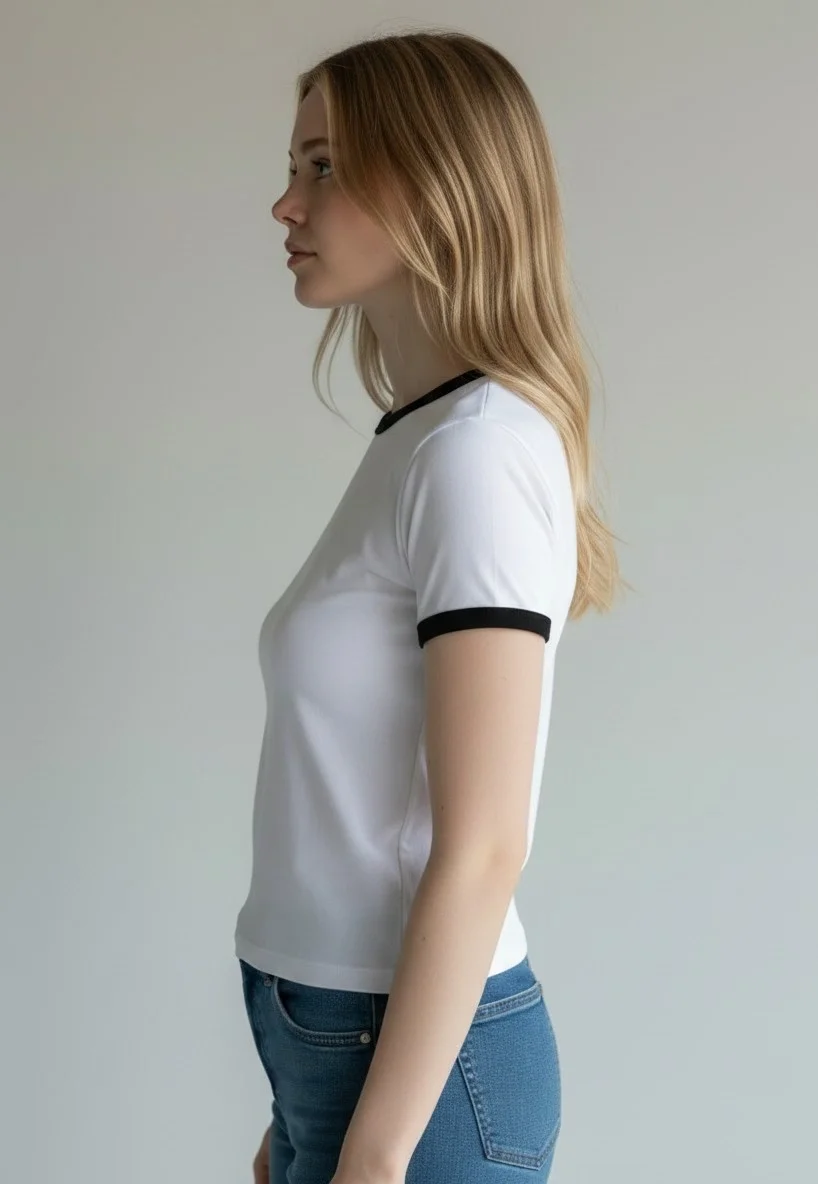 Biyeli Crop Tişört - BEYAZ