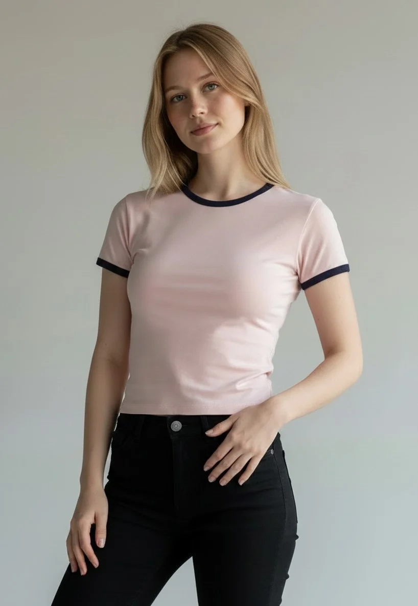 Biyeli Crop Tişört - PUDRA