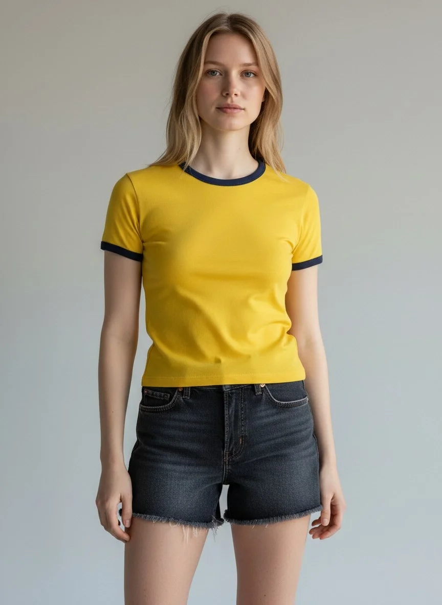 Biyeli Crop Tişört - SARI
