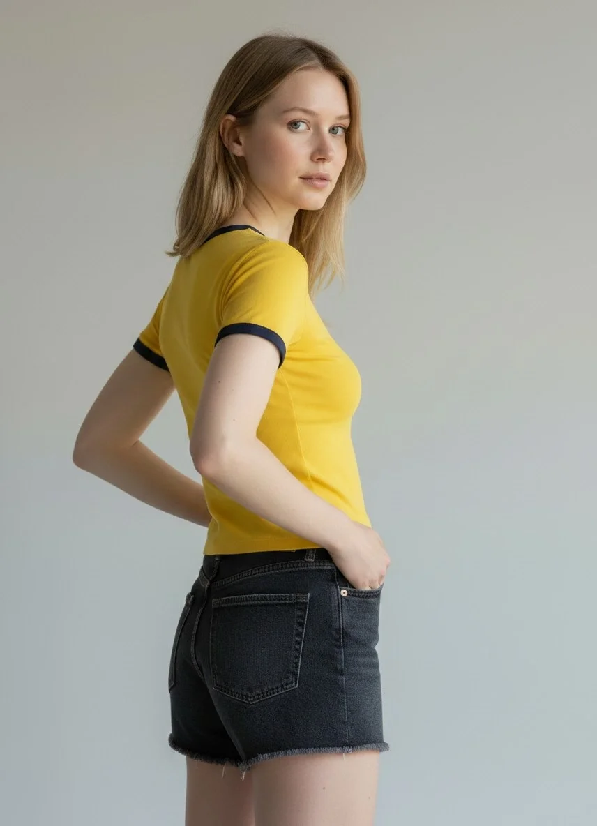 Biyeli Crop Tişört - SARI