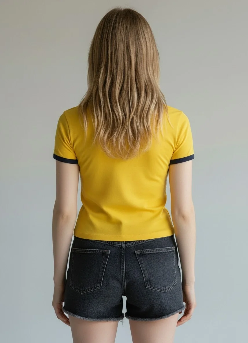 Biyeli Crop Tişört - SARI
