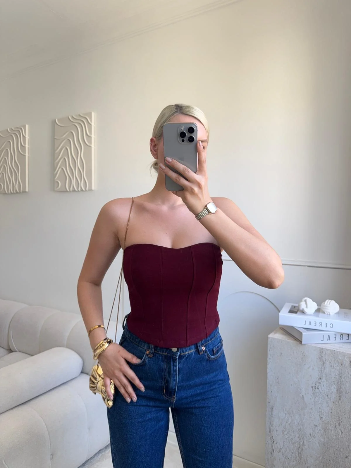 Biyeli Straplez Crop - BORDO