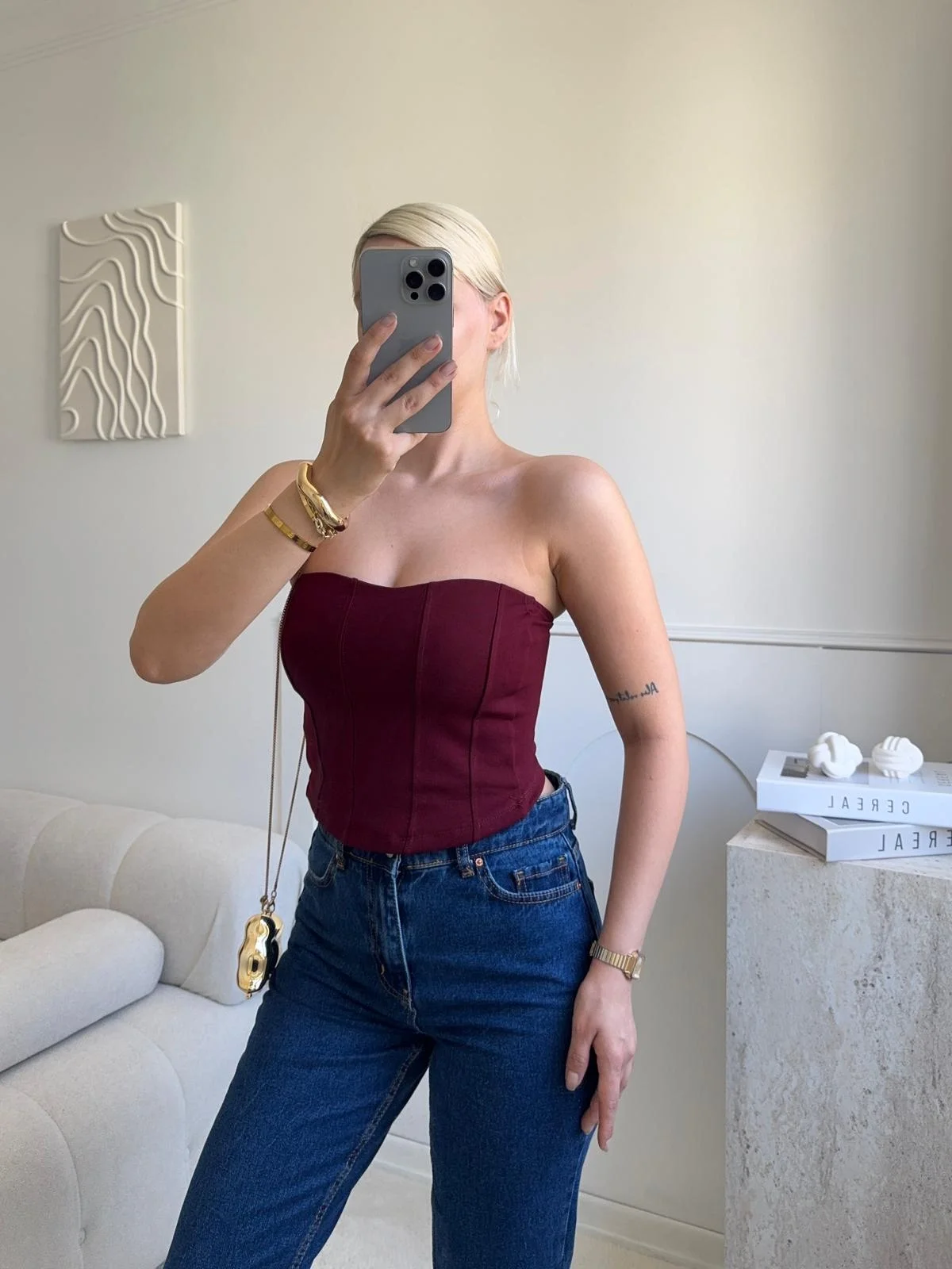 Biyeli Straplez Crop - BORDO