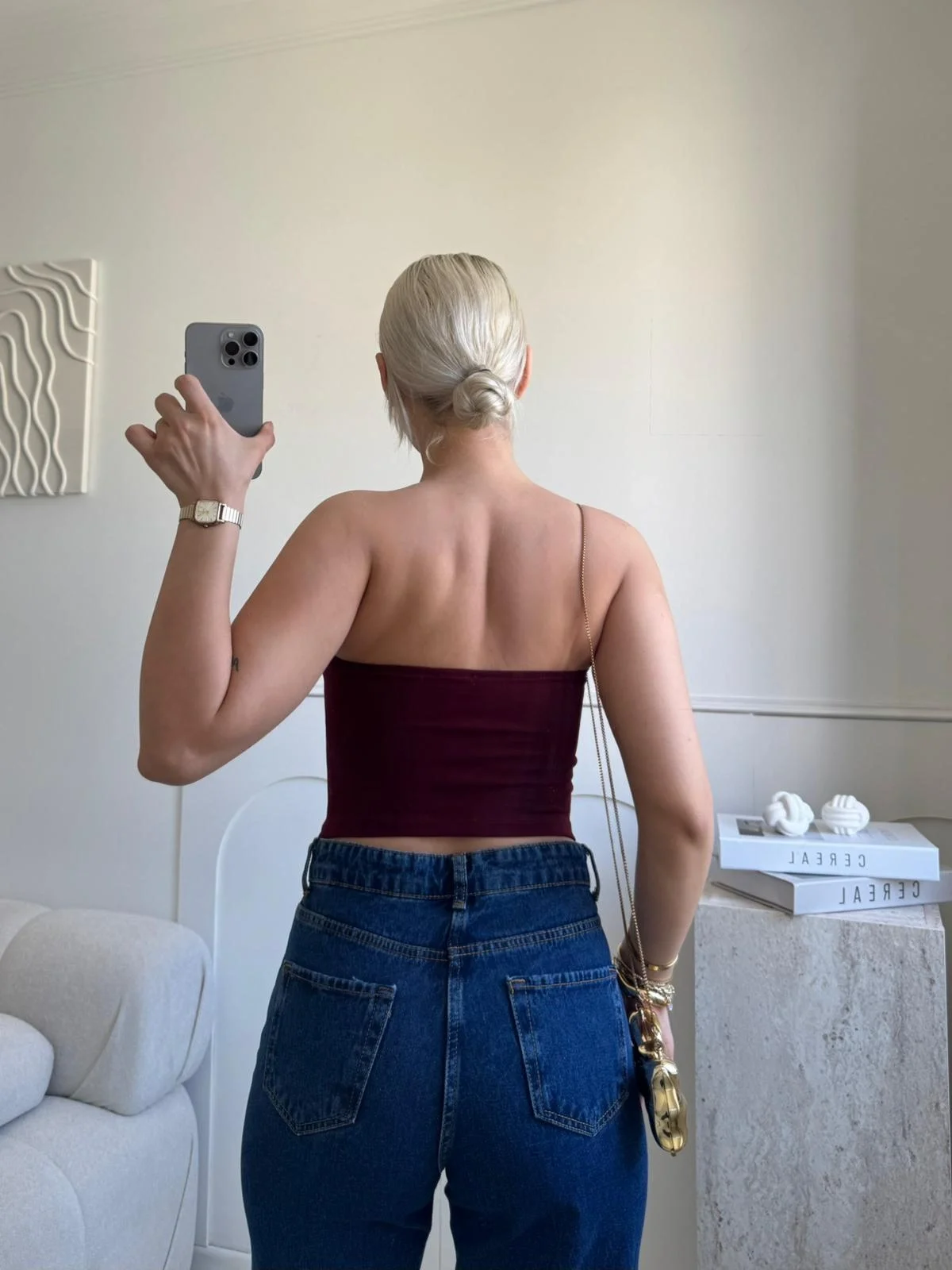 Biyeli Straplez Crop - BORDO