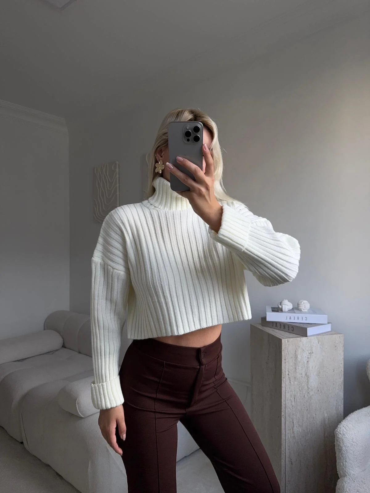 Boğazlı Triko Kazak - EKRU