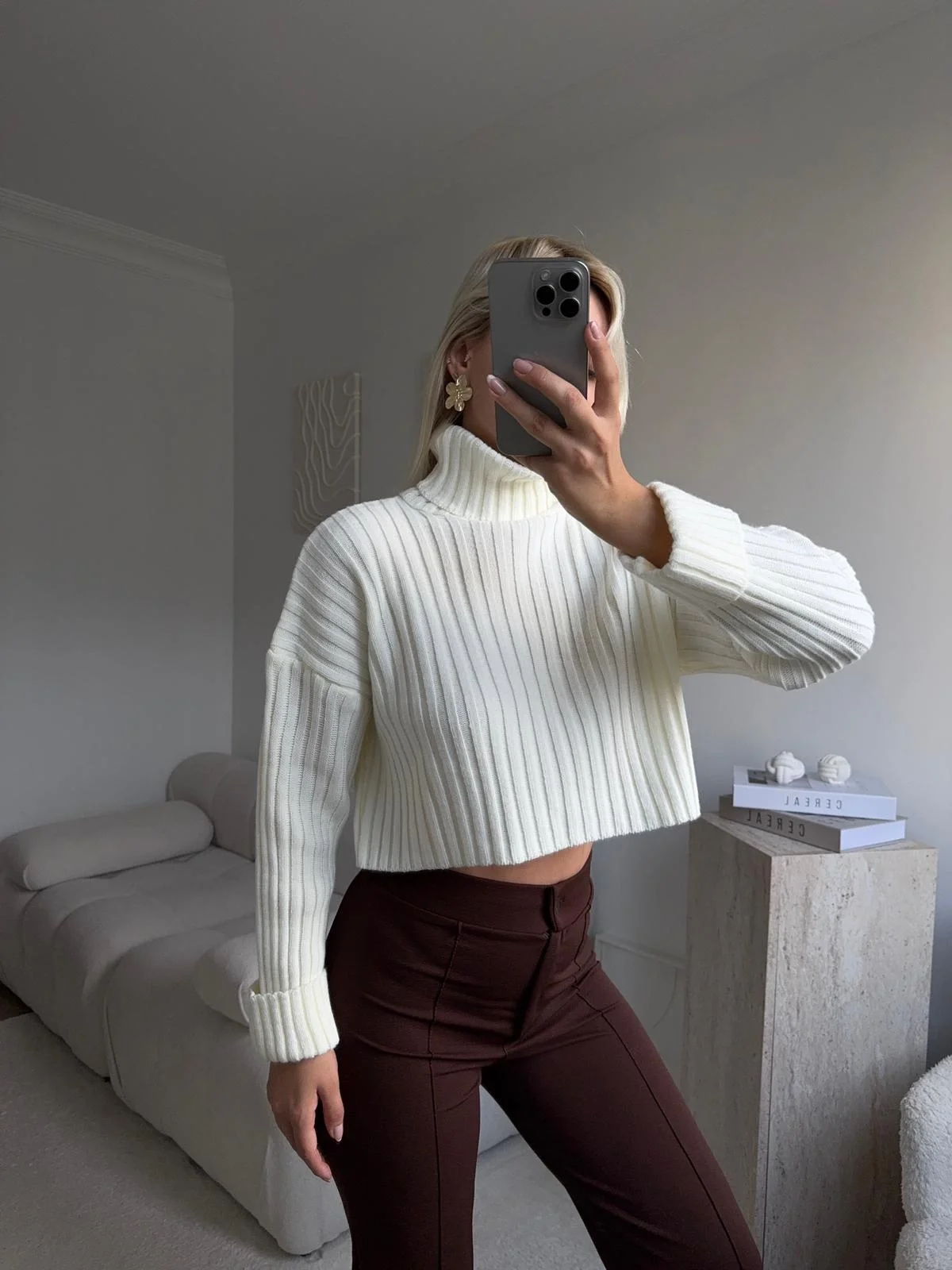 Boğazlı Triko Kazak - EKRU