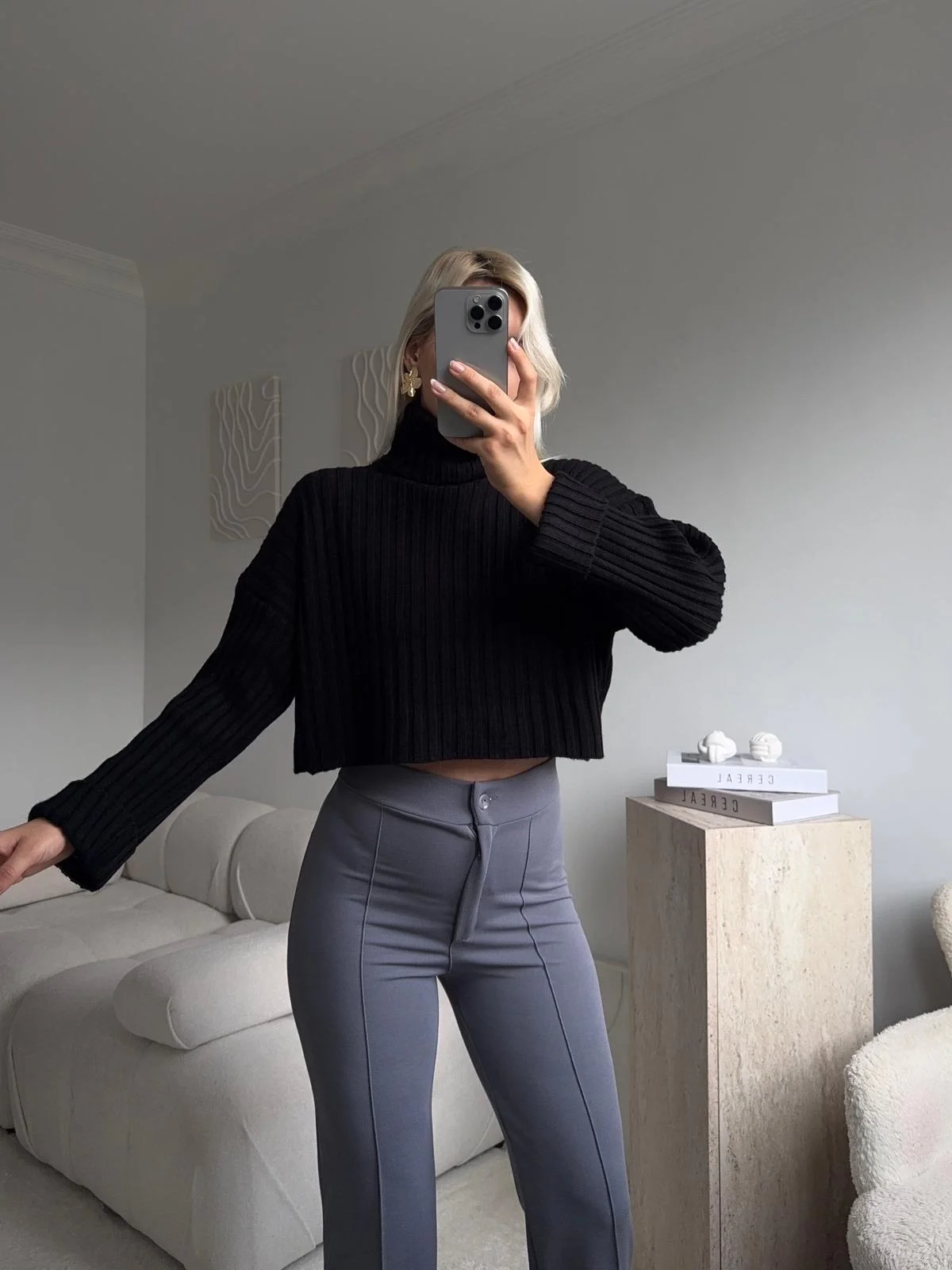 Boğazlı Triko Kazak - SİYAH