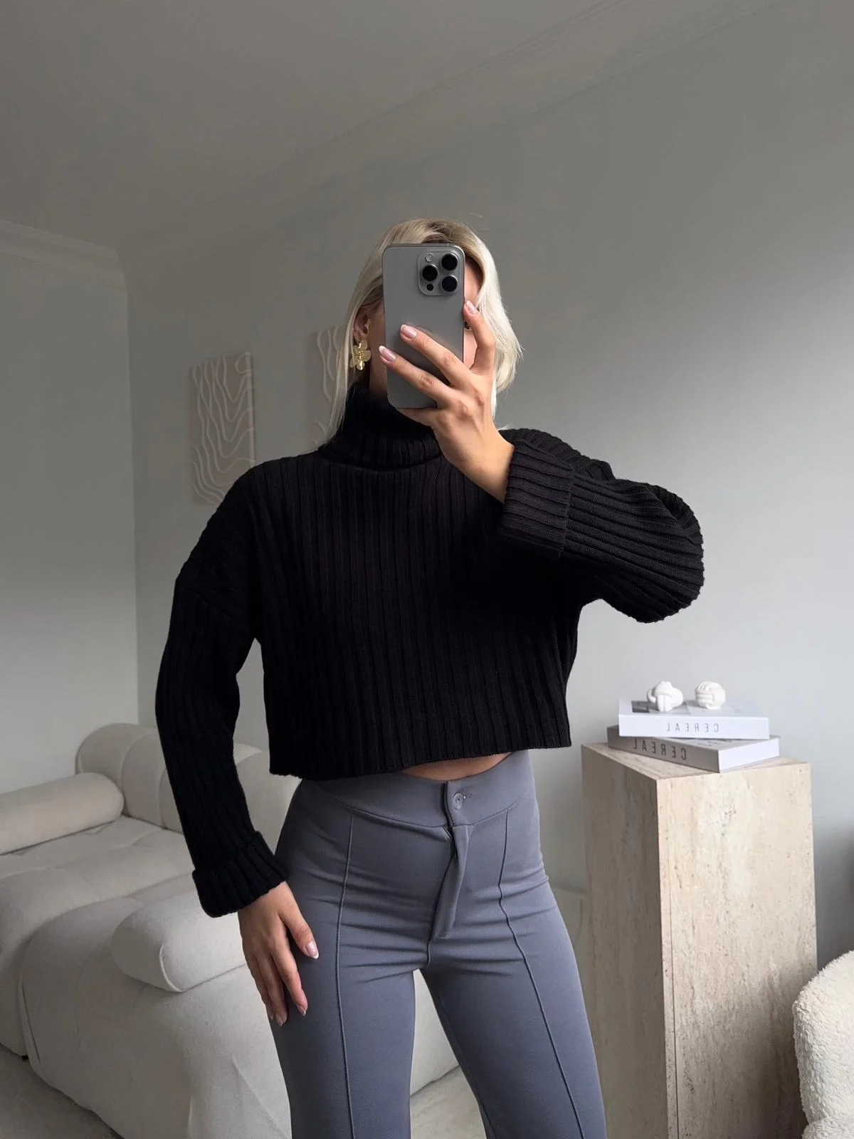 Boğazlı Triko Kazak - SİYAH