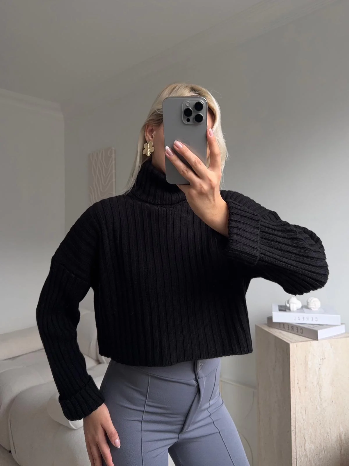 Boğazlı Triko Kazak - SİYAH