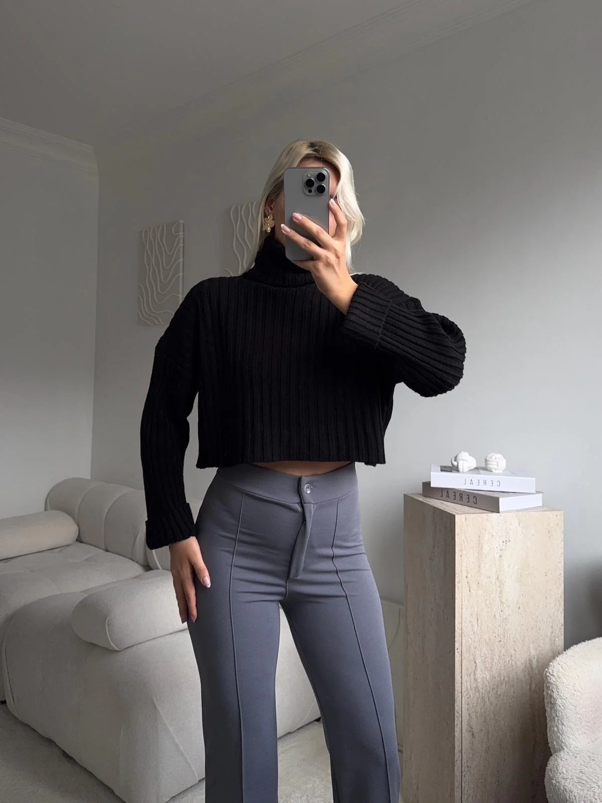 Boğazlı Triko Kazak - SİYAH