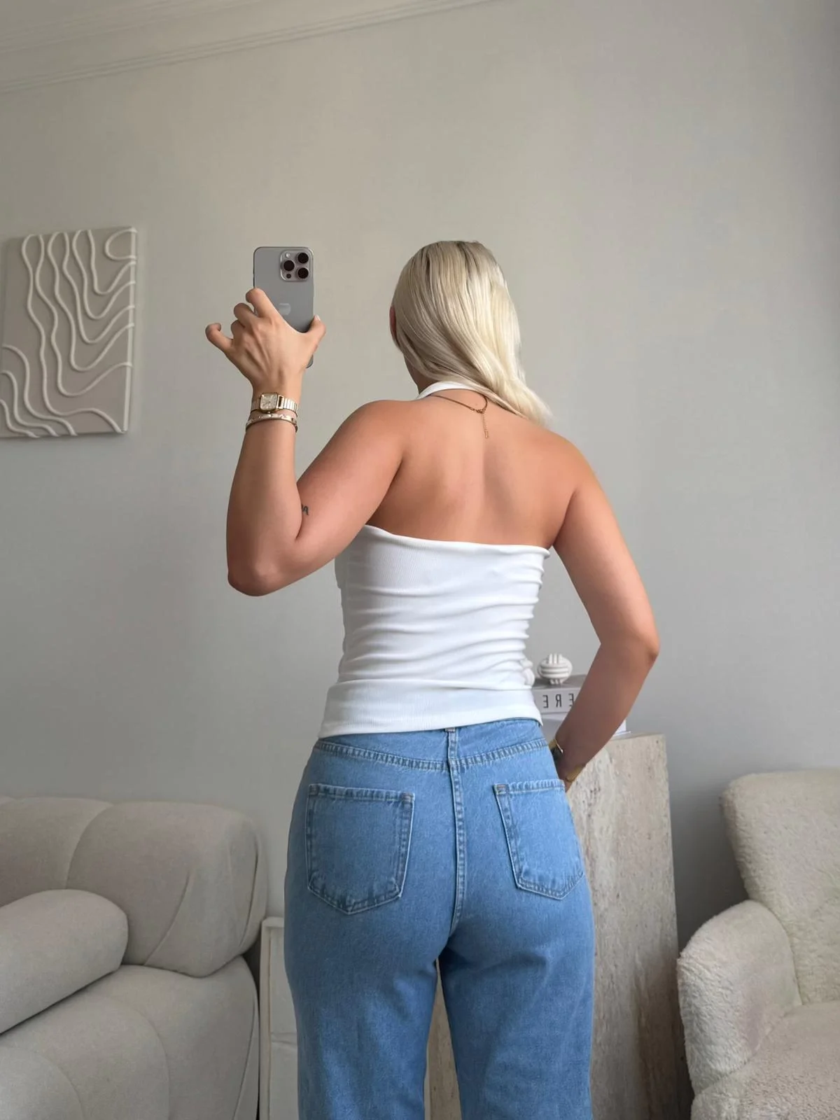 Boyun Geçmeli Aksesuar Crop - BEYAZ