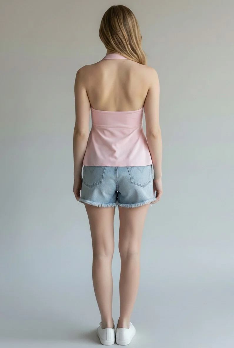 Boyundan Geçmeli Aksesuar Crop - PEMBE