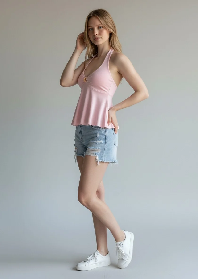 Boyundan Geçmeli Aksesuar Crop - PEMBE