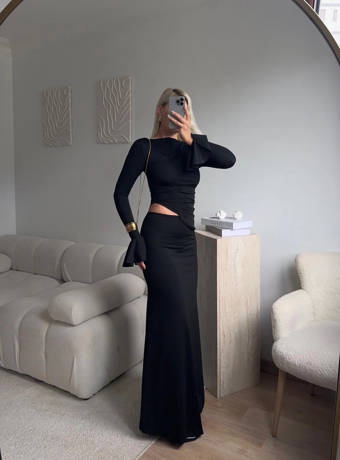 Büzgü Detay Fırfırlı İkili Takım - SİYAH