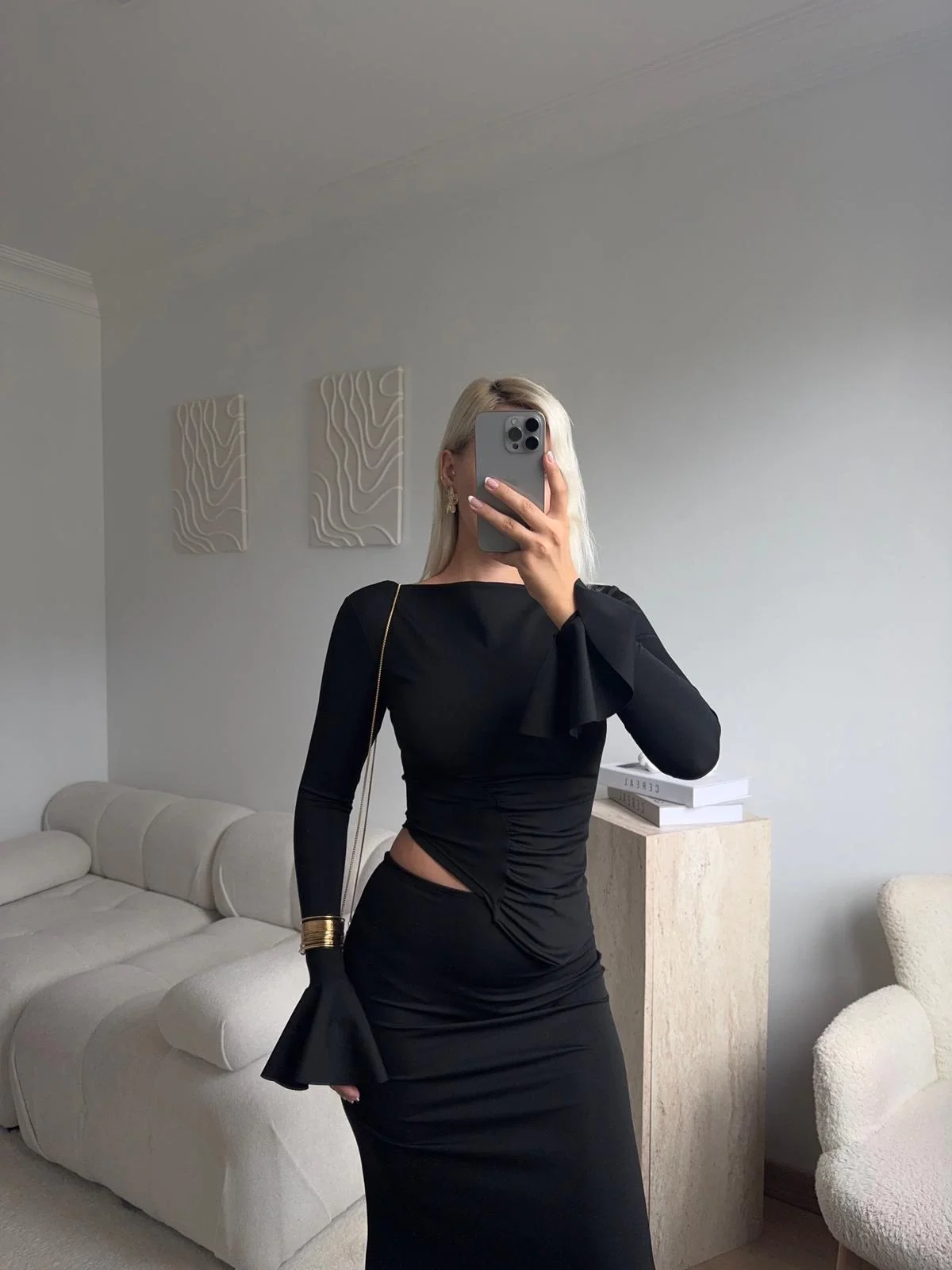 Büzgü Detay Fırfırlı İkili Takım - SİYAH