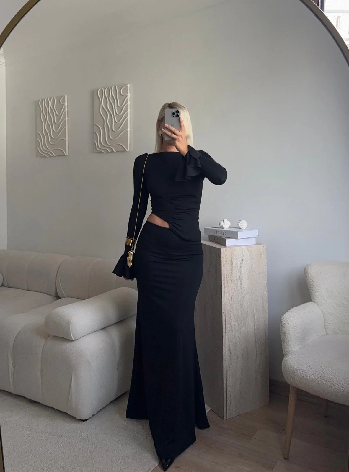 Büzgü Detay Fırfırlı İkili Takım - SİYAH