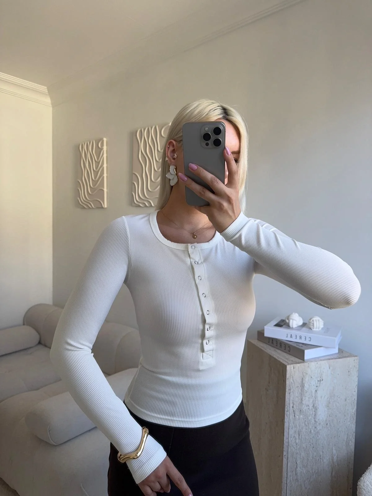 Çıtçıtlı Fitilli Bluz - BEYAZ