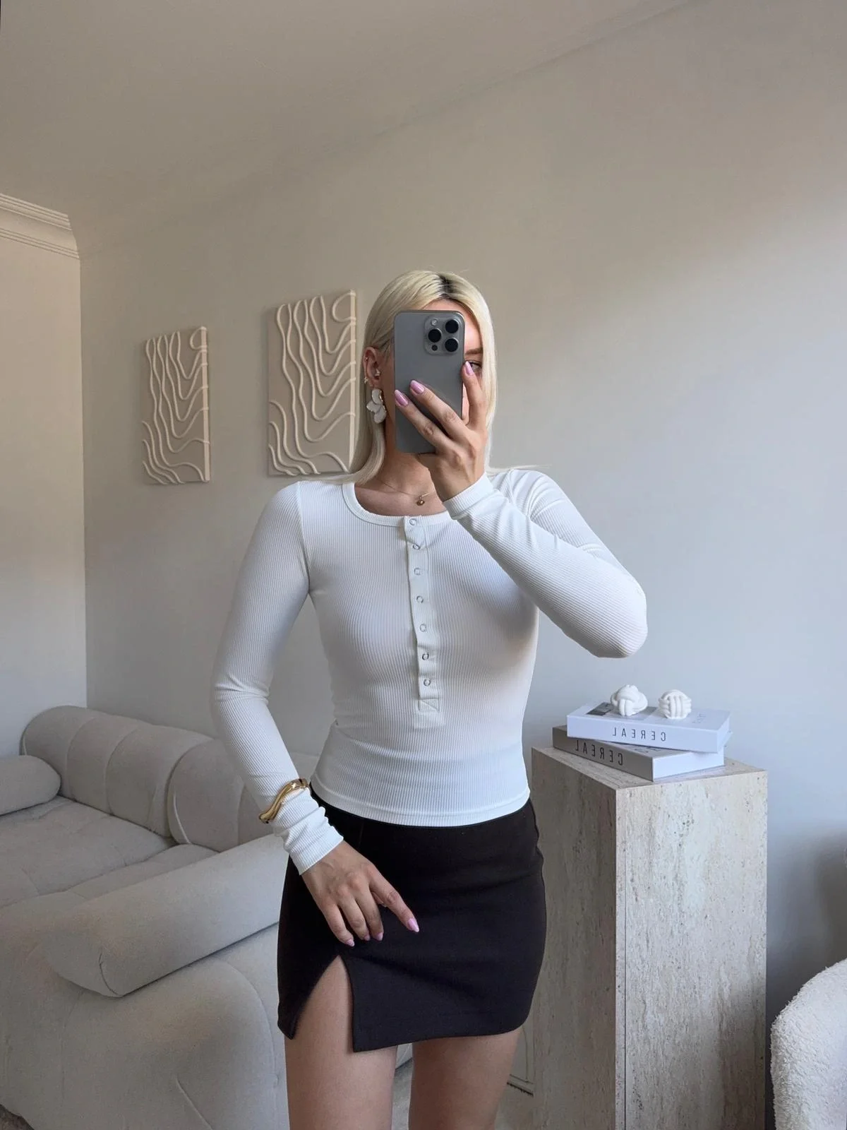 Çıtçıtlı Fitilli Bluz - BEYAZ