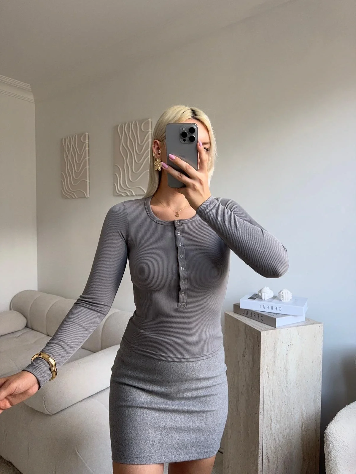 Çıtçıtlı Fitilli Bluz - GRİ