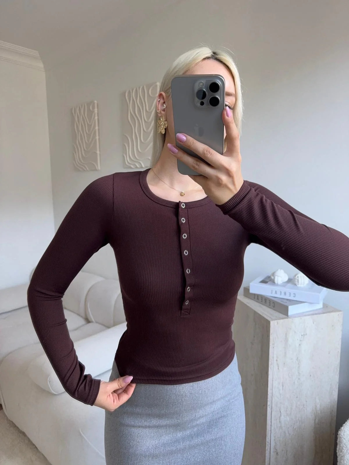 Çıtçıtlı Fitilli Bluz - KAHVE