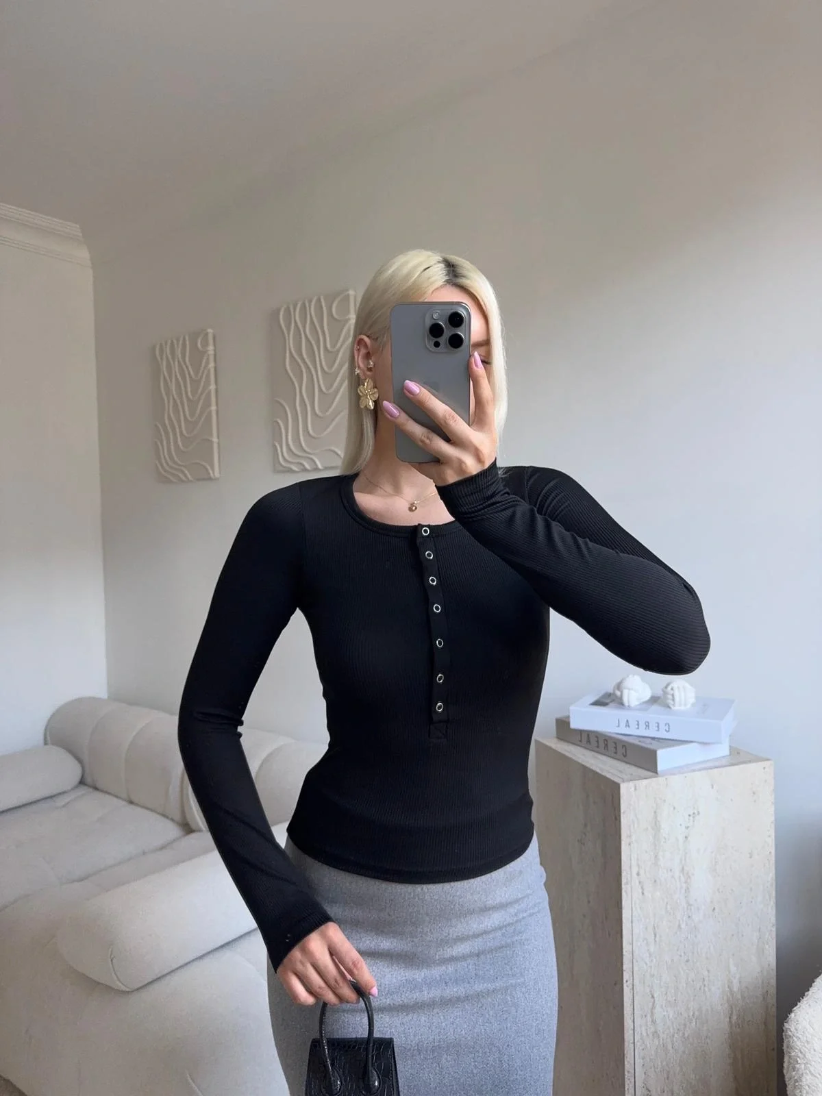 Çıtçıtlı Fitilli Bluz - SİYAH