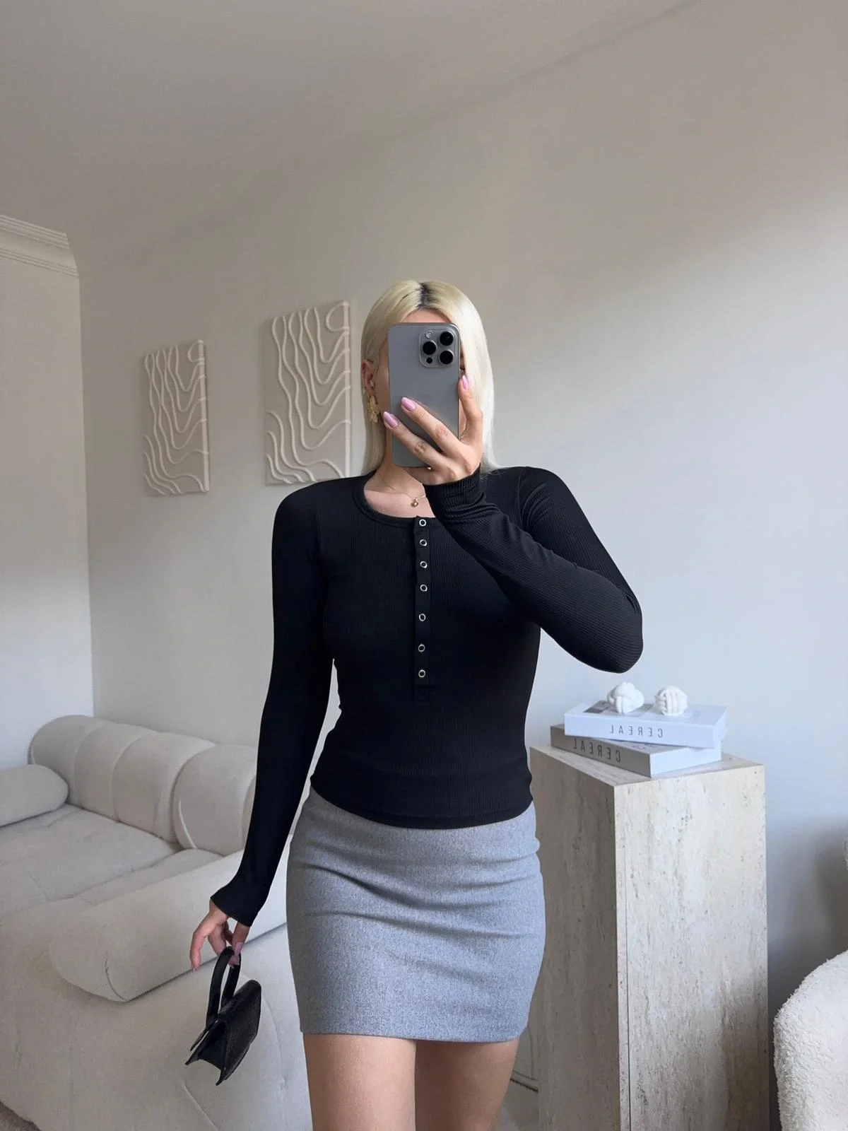 Çıtçıtlı Fitilli Bluz - SİYAH