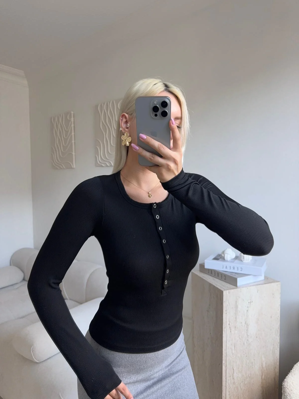 Çıtçıtlı Fitilli Bluz - SİYAH