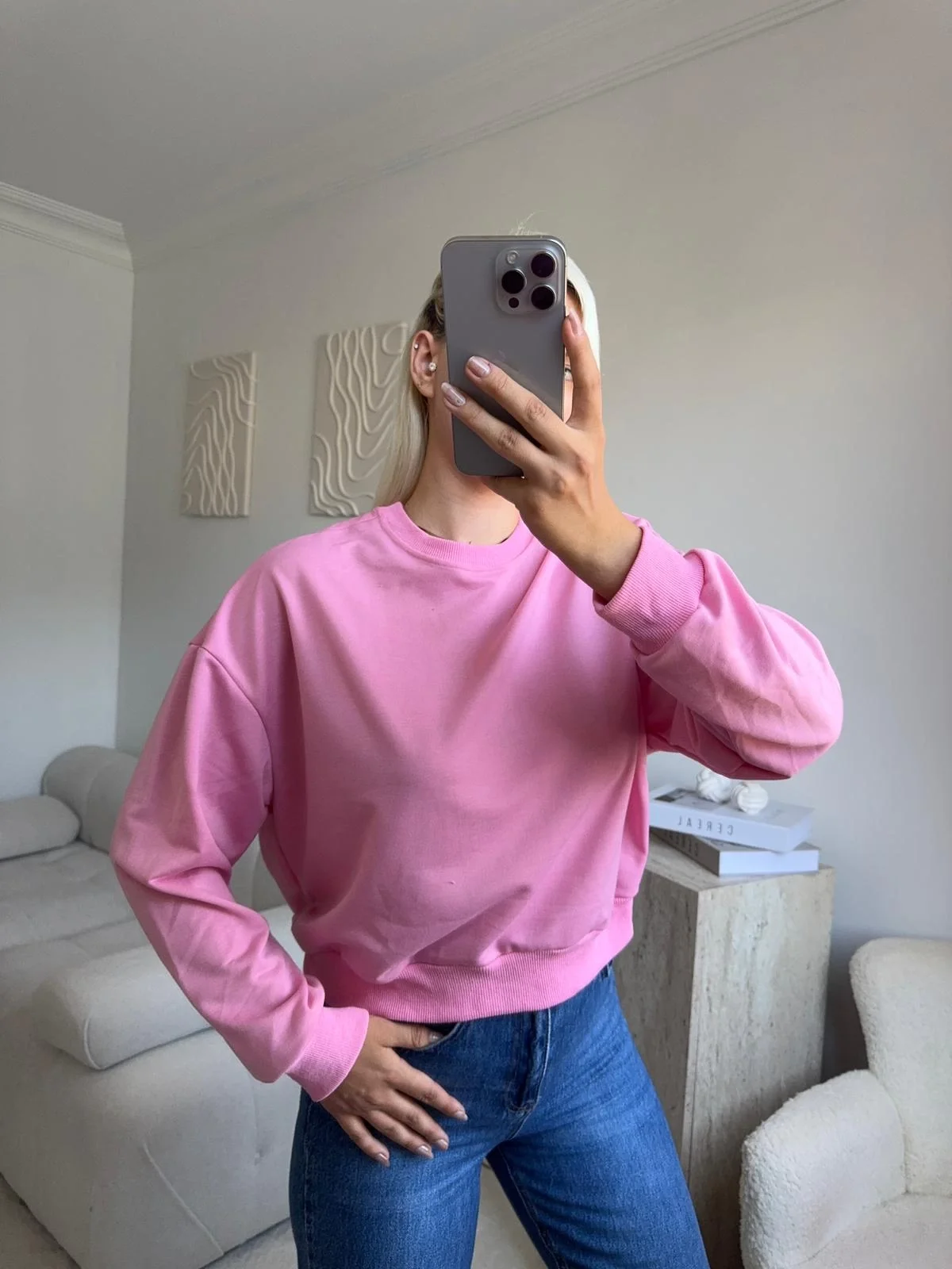 Crop Basic Sweat - PEMBE