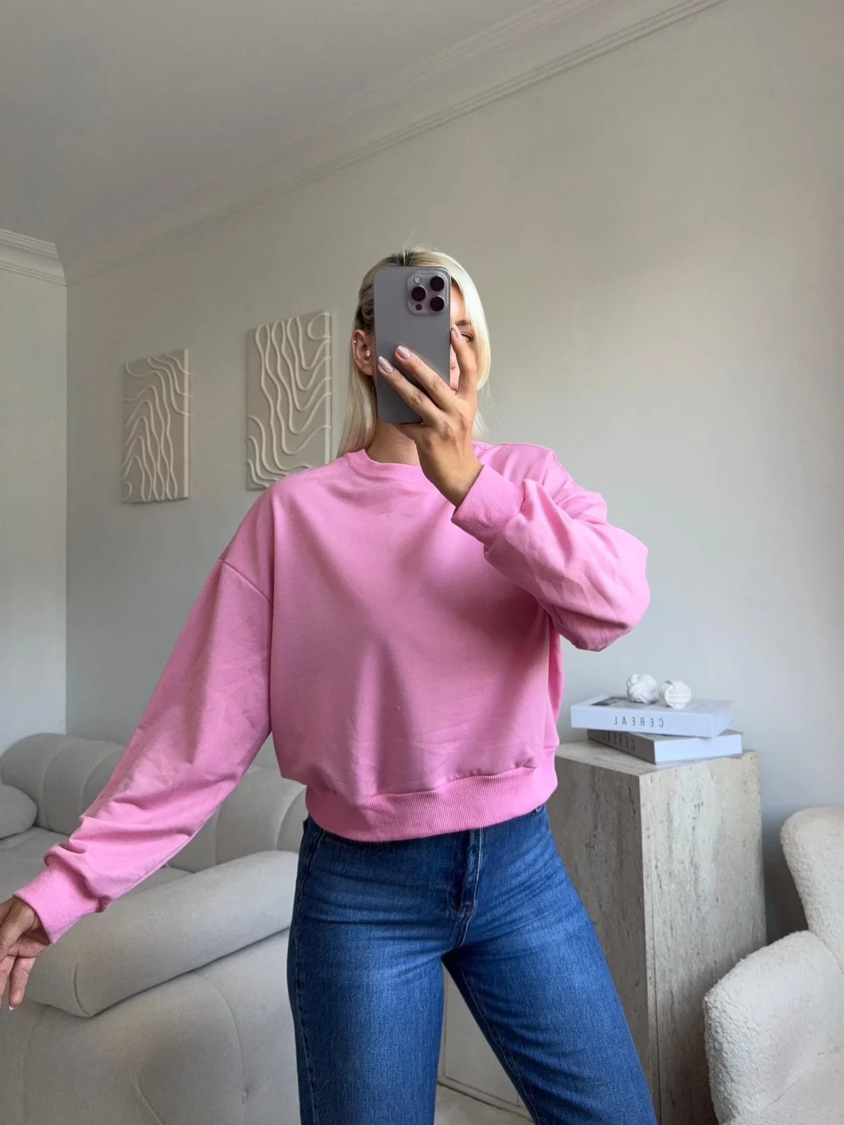 Crop Basic Sweat - PEMBE